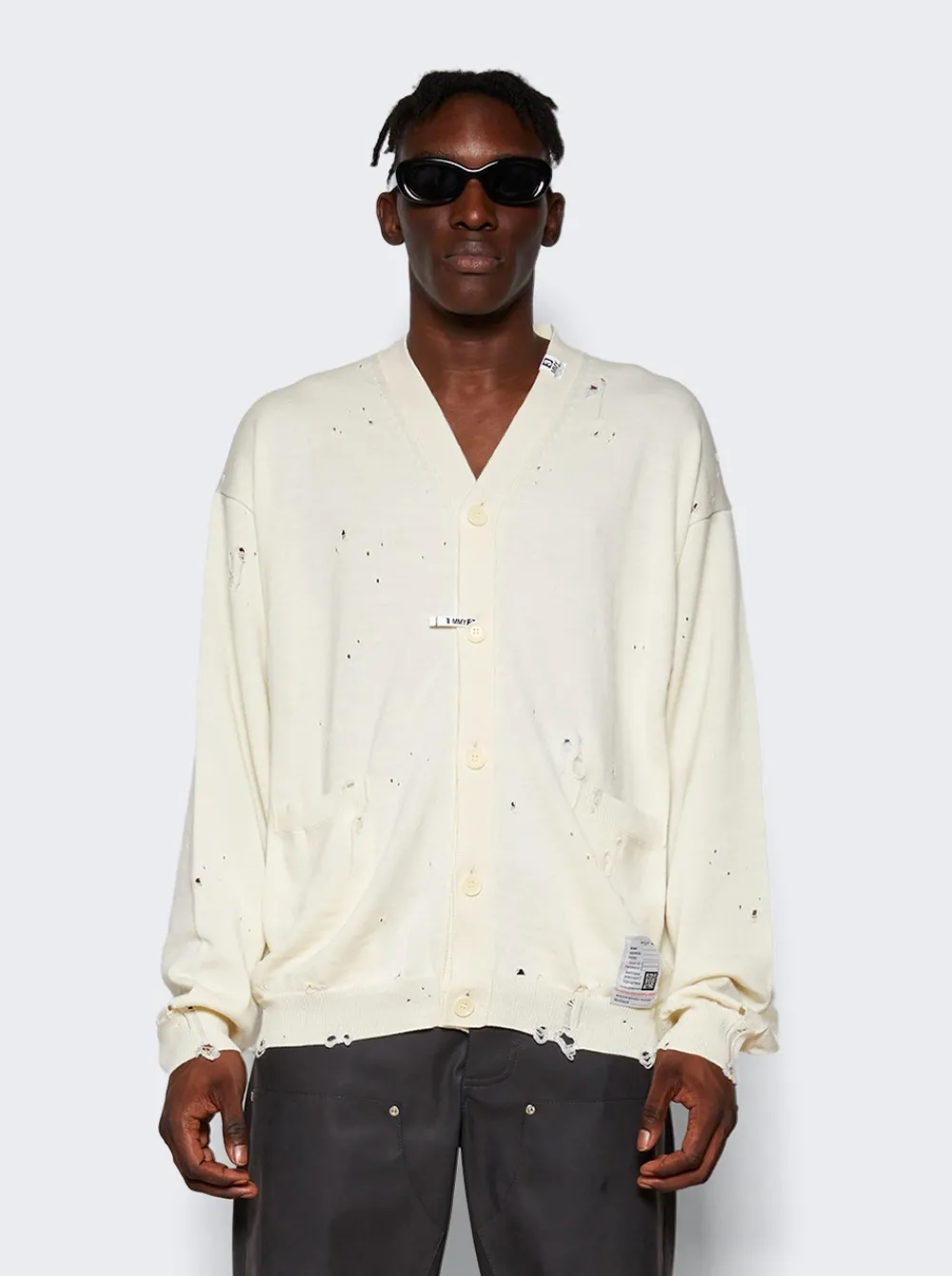 Maison MIHARA YASUHIRO Distressed Wool Cardigan White