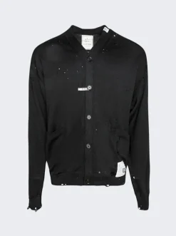 Maison MIHARA YASUHIRO Distressed Wool Cardigan Black