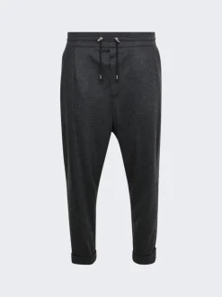 Balmain Drawstring Flannel Pants Dark Grey