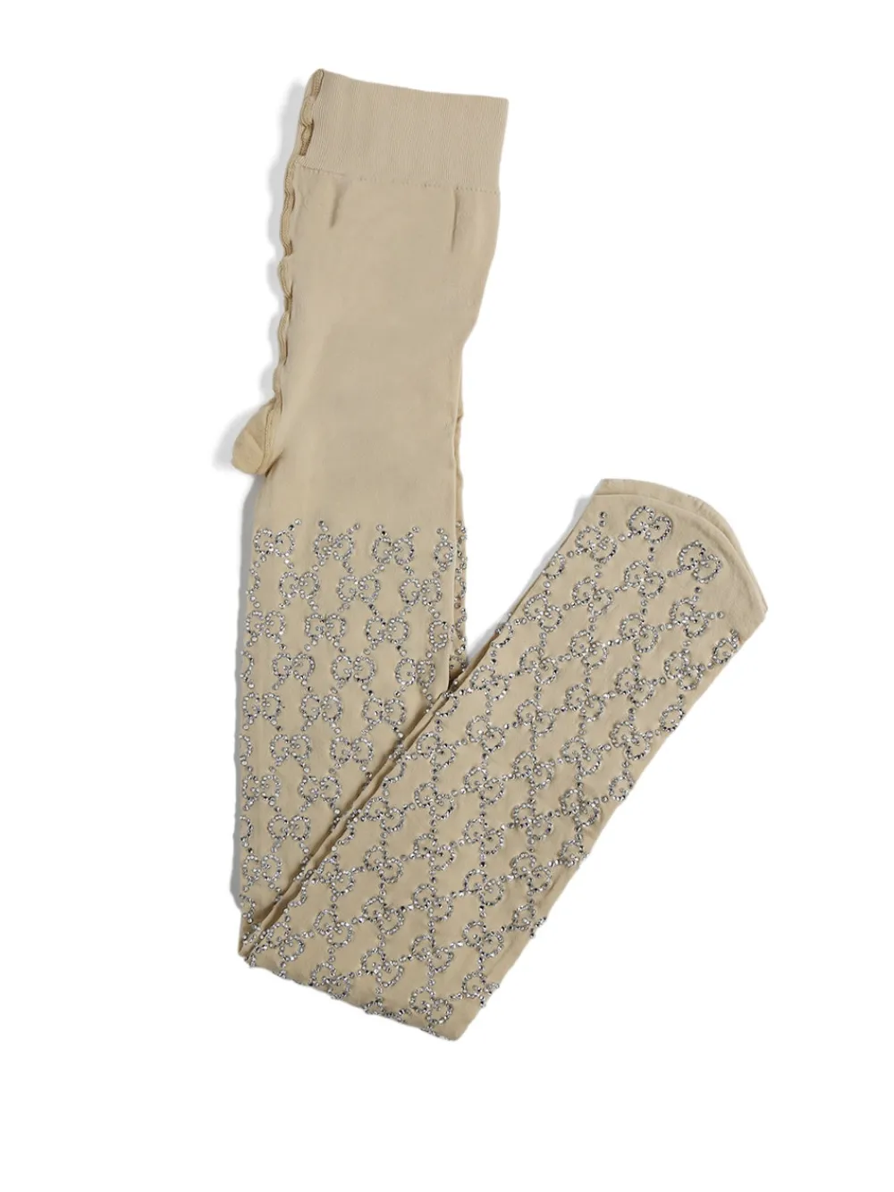 Gucci Embellished Crystal Logo Tights Rose And Light Grey
