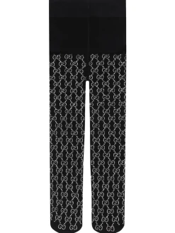 Gucci Embellished Crystal Logo Tights Black And Light Grey