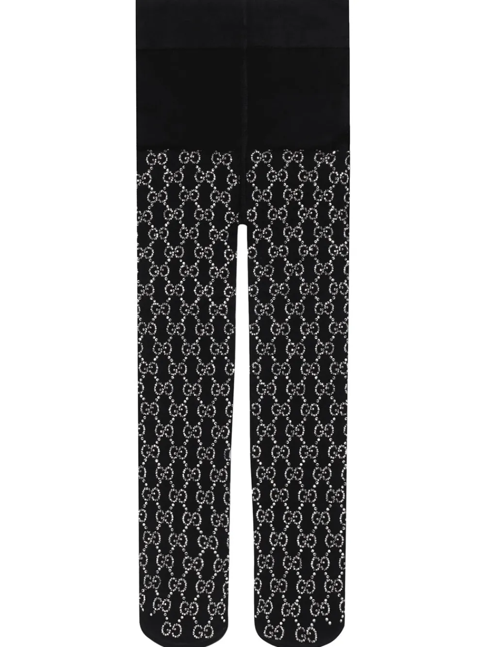 Gucci Embellished Crystal Logo Tights Black And Light Grey