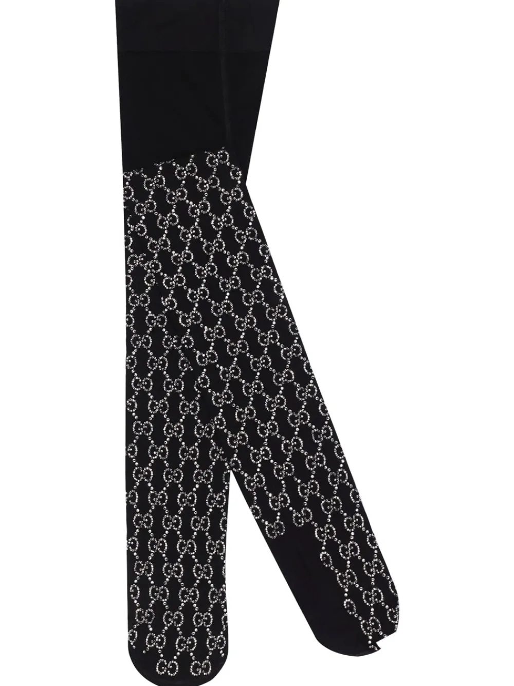 Gucci Embellished Crystal Logo Tights Black And Light Grey