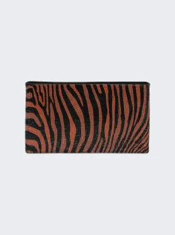 Judith Leiber Embellished Tiger Stripes Pouch Copper And Black
