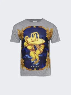 BALLY Emblem Printed Short Sleeve T-Shirt Grey Melange