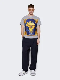 BALLY Emblem Printed Short Sleeve T-Shirt Grey Melange