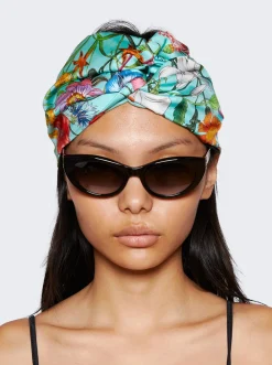 Gucci Flora Print Silk Headband Blue