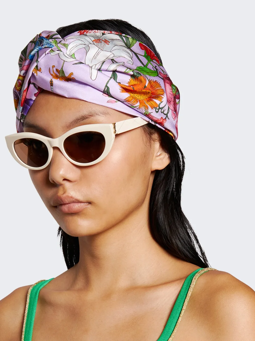 Gucci Flora Print Silk Headband Pink