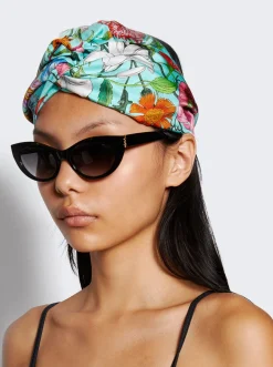 Gucci Flora Print Silk Headband Blue