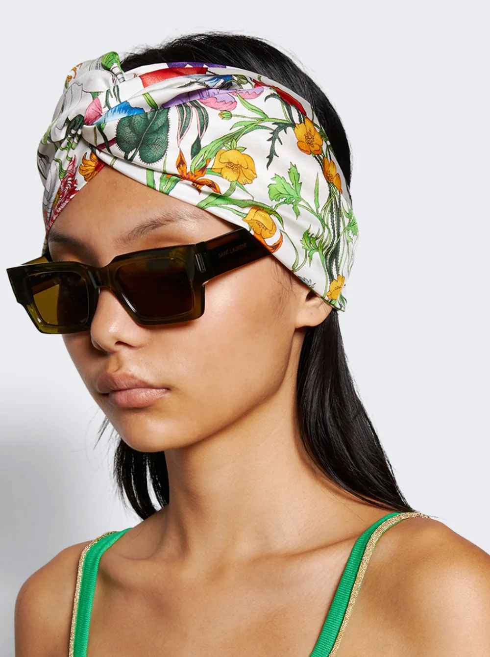 Gucci Flora Print Silk Headband White