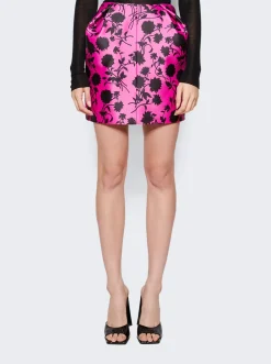 Versace Floral Print Pleated Duchesse Satin Mini Skirt Black And Waterlily