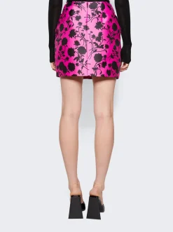 Versace Floral Print Pleated Duchesse Satin Mini Skirt Black And Waterlily