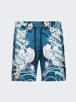 Amiri Floral Swim Shorts Blue