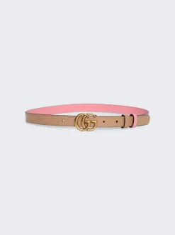 Gucci Gg Marmont Reversible Thin Belt Beige And Pink