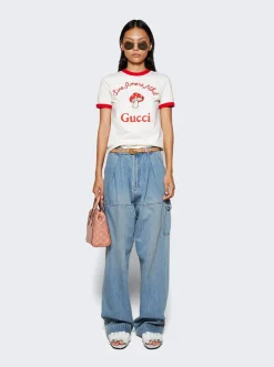 Gucci Gg Marmont Reversible Thin Belt Beige And Pink