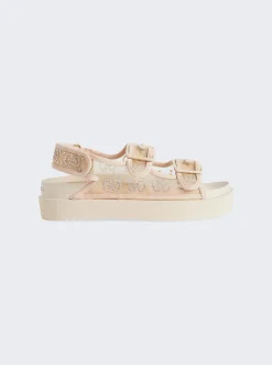 Gucci Gg Sandal With Crystal Logo Light Powder And Skin Rose