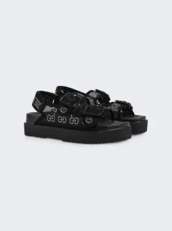 Gucci Gg Sandal With Crystal Logo Black