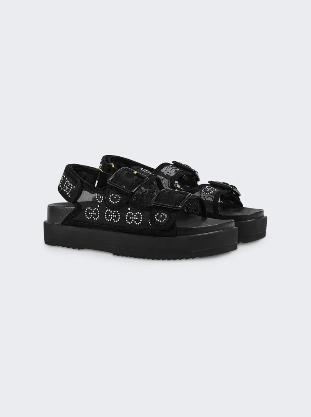 Gucci Gg Sandal With Crystal Logo Black