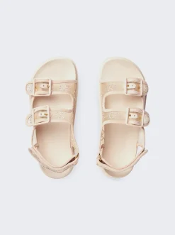 Gucci Gg Sandal With Crystal Logo Light Powder And Skin Rose