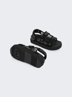 Gucci Gg Sandal With Crystal Logo Black