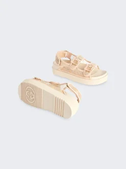 Gucci Gg Sandal With Crystal Logo Light Powder And Skin Rose