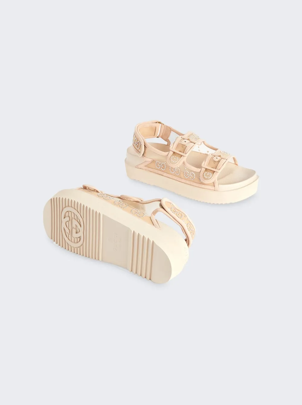 Gucci Gg Sandal With Crystal Logo Light Powder And Skin Rose