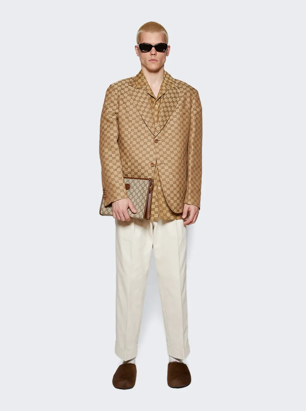 Gucci Gg Supreme Linen Formal Jacket Camel