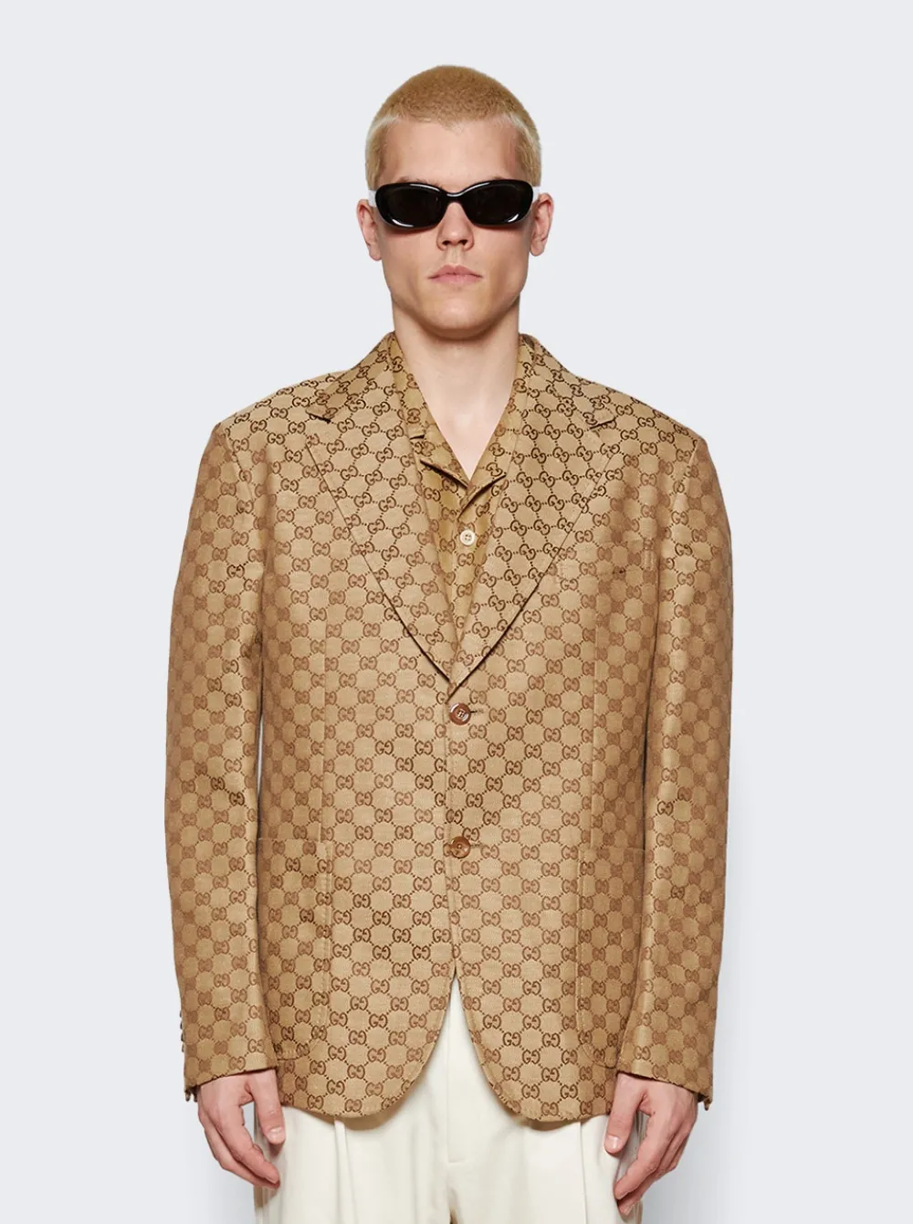 Gucci Gg Supreme Linen Formal Jacket Camel