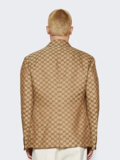 Gucci Gg Supreme Linen Formal Jacket Camel