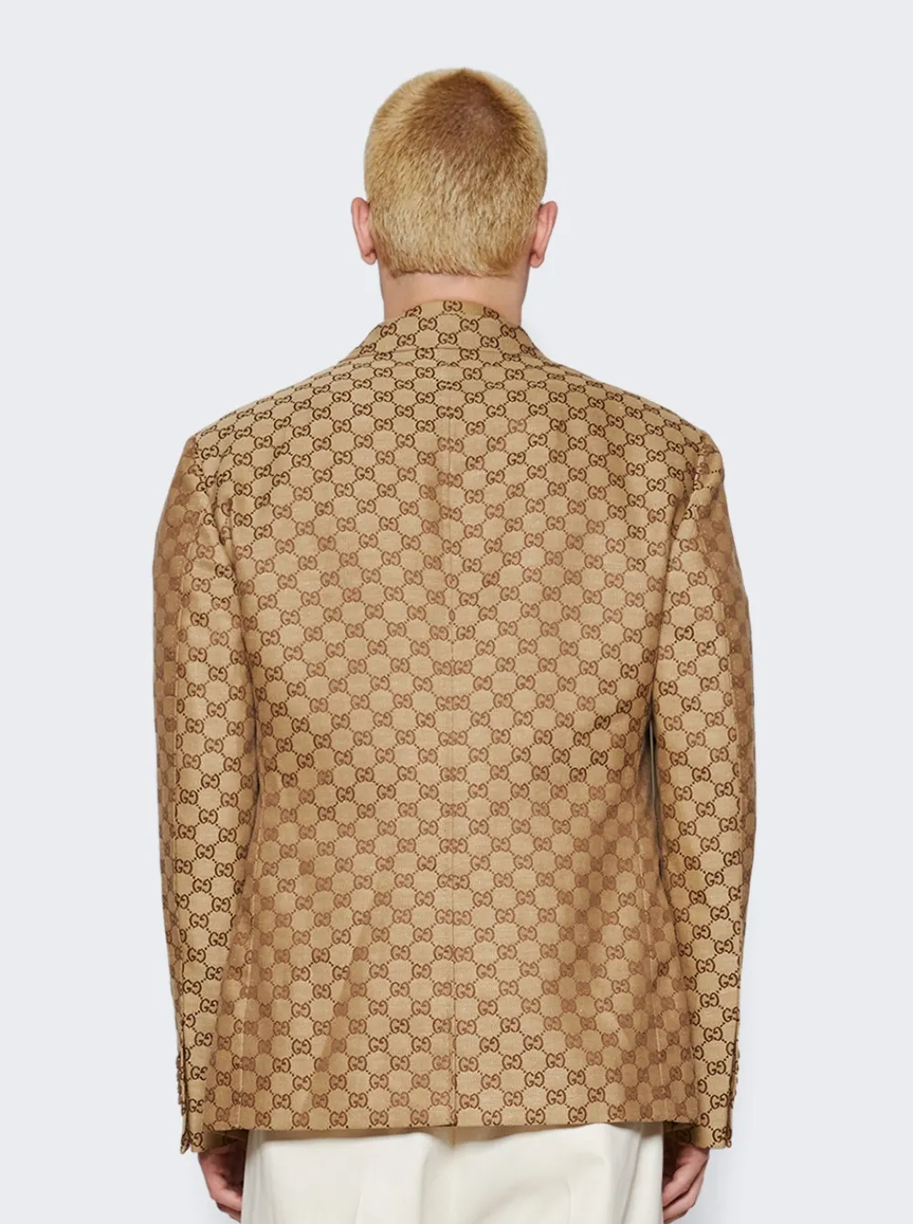 Gucci Gg Supreme Linen Formal Jacket Camel