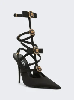 Versace Gladiator Slingback Pumps Black And Gold