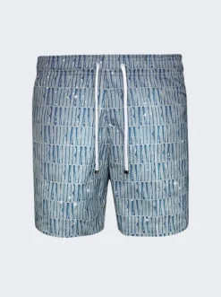 Amiri Gradient Repeat Swim Shorts Blue