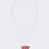 VEERT Green And Pink Retro Logo Pendant With Chain Yellow Gold