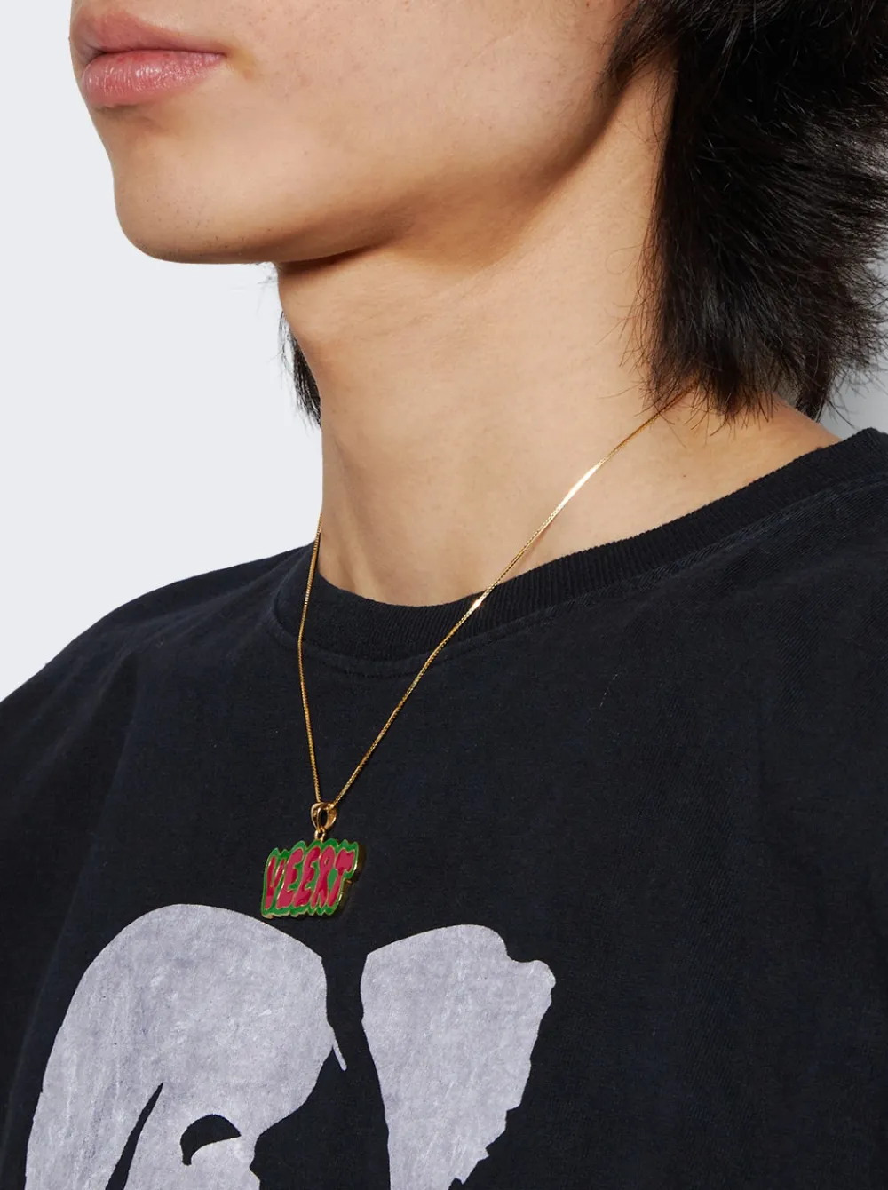 VEERT Green And Pink Retro Logo Pendant With Chain Yellow Gold