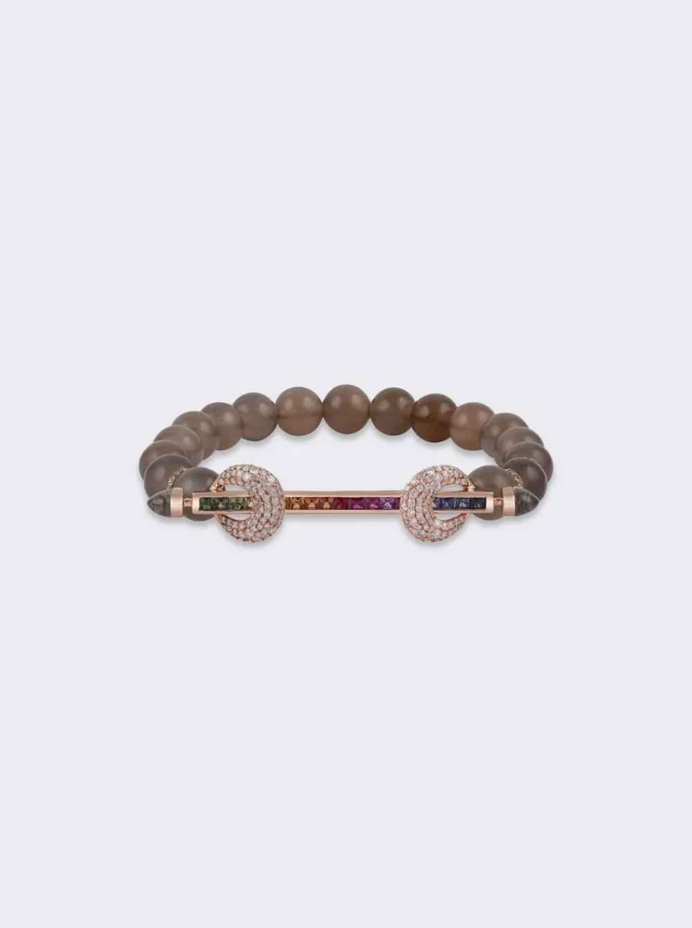 Ananya Grey Moonstone And Rainbow Sapphire Chakra Bracelet 18K Rose Gold