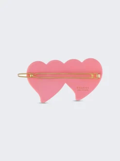 Gucci Hair Clip With Gg And Hearts Pink