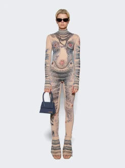 Jean Paul Gaultier High Neck Soleil Jumpsuit Nude And Blue