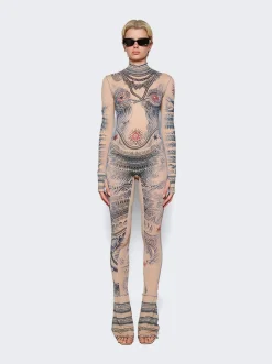 Jean Paul Gaultier High Neck Soleil Jumpsuit Nude And Blue