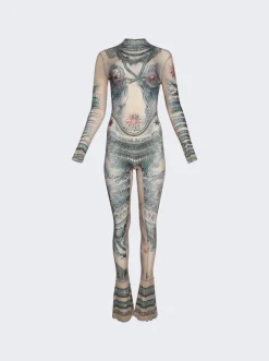 Jean Paul Gaultier High Neck Soleil Jumpsuit Nude And Blue