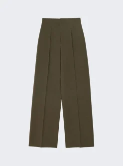 Loewe High Waisted Wool Trousers Dark Moss