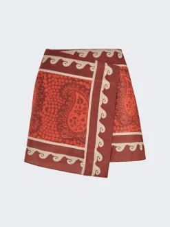 Johanna Ortiz Hunting Roots Wrap Skirt Paisley Red And Ecru