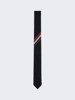 Thom Browne Jacquard Stripe Silk Cotton Tie Navy