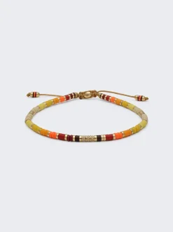 Maor 18K Yellow Gold Mini Rizon Bracelet With Yellow Pattern Beads And White Diamonds