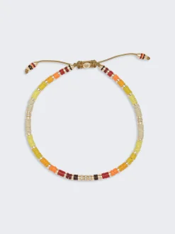 Maor 18K Yellow Gold Mini Rizon Bracelet With Yellow Pattern Beads And White Diamonds