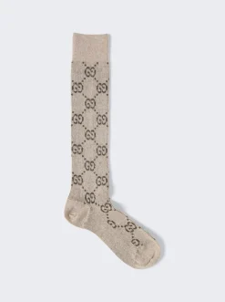 Gucci Lame Gg Socks Brown