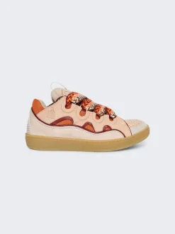 Lanvin Leather Curb Sneakers Pale Pink And Mango