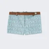 Versace Leather Logo Short Pale Blue And Beige