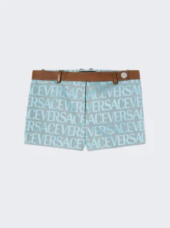 Versace Leather Logo Short Pale Blue And Beige