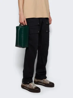 BURBERRY Leather Travel Pouch Dark Viridian Green