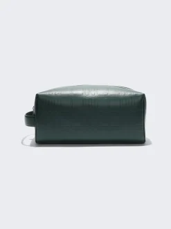 BURBERRY Leather Travel Pouch Dark Viridian Green